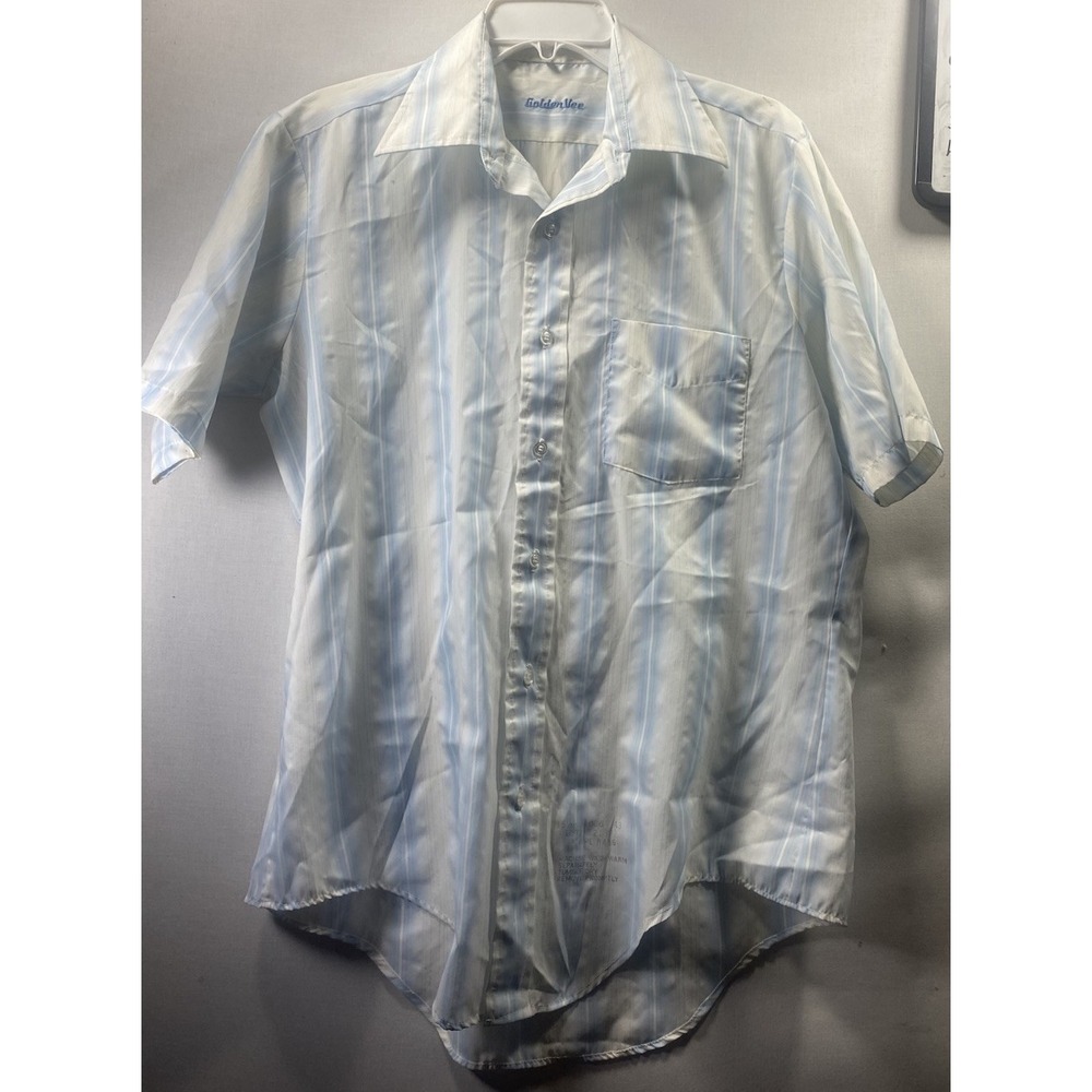 Vintage 1970's Golden Vee Short Sleeve Shirt Small Blue Striped‎